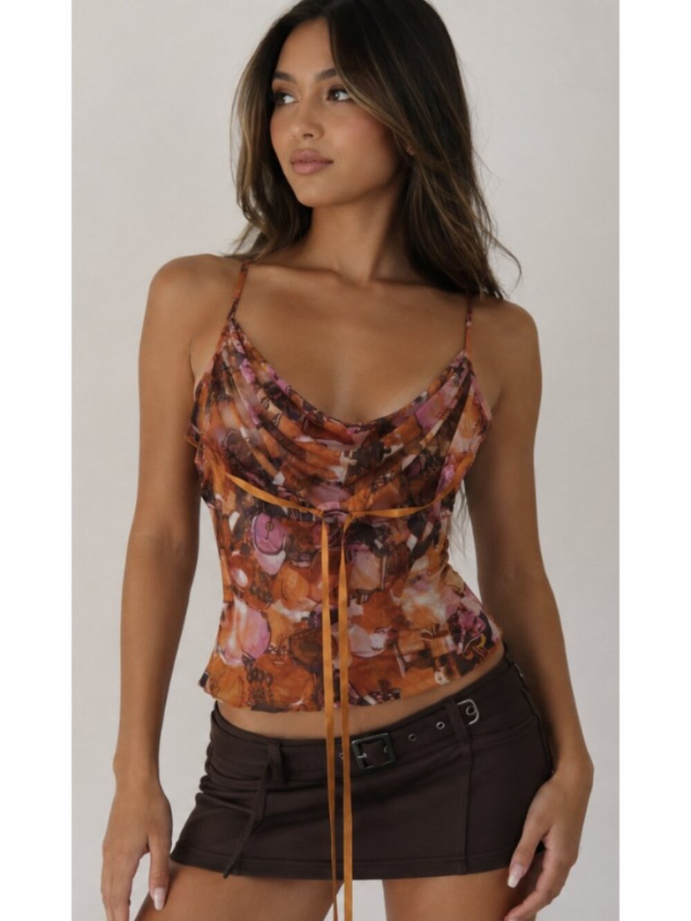VINTAGE INTIMISSIMI Mesh Semi Sheer Cowl Neck Cami Top L Y2K Coquette Festival